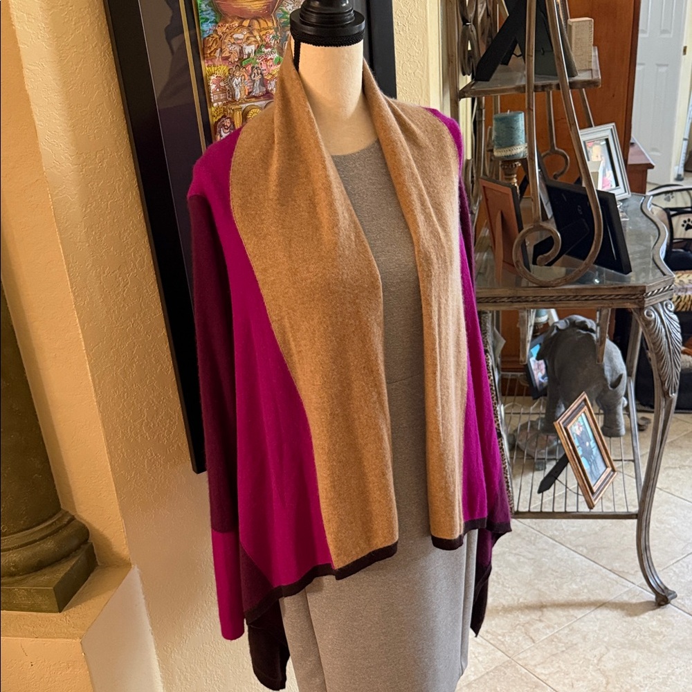 Charter Club Magenta and Tan Open Front Cardigan